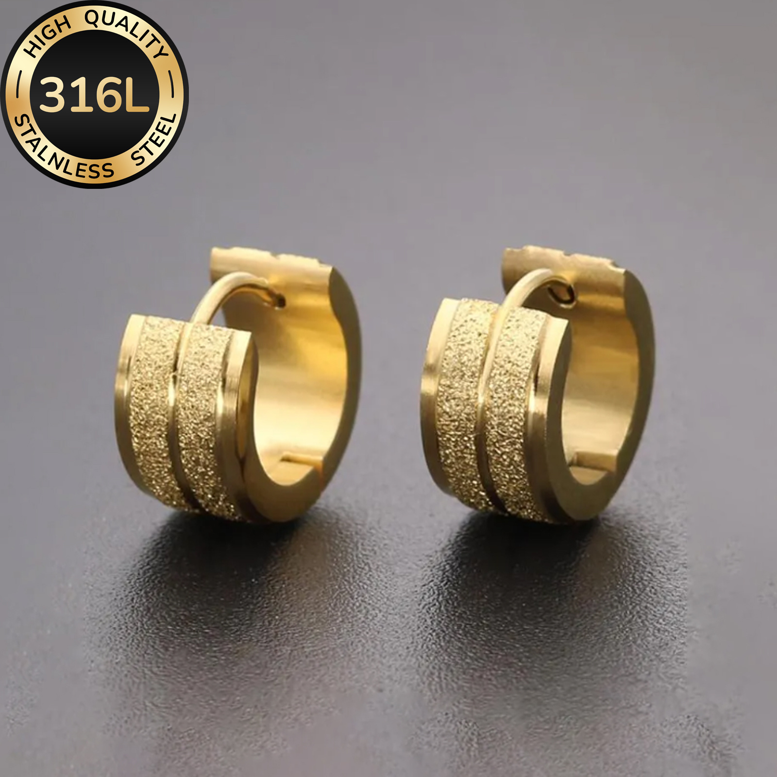 TEMU 1 Paire de Boucles d'Oreilles Minimalistes Style Hip-hop en Acier Inoxydable 316L de Haute Qualité, Finition Mate Double Couche, Unisexe et