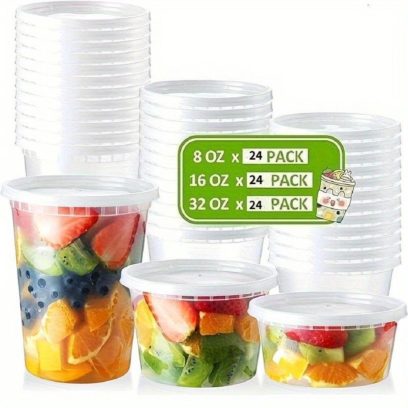 TEMU 72pcs Ready-meal Container Set With Sealing Lids Hand-washable, Leak-proof Plastic, Multipurpose, Disposable, Cylindrical, Stackable [8 Oz, 16 Oz, 32 Oz] - Microwave/refrigerator Safe, Bpa-free
