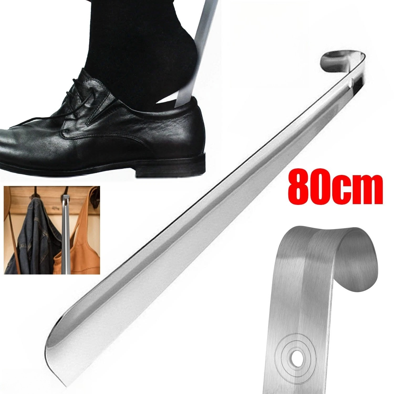 80cm Stainless Steel Shoehorn, Very Sturdy Design, Long Shoehorn, Long Shoehorn 80cm Shoe Putting Aid Stainless Steel