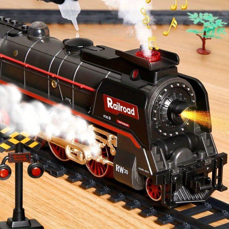 3D Smoke Electric Train Set with 4 Cars & Deluxe Tracks | Real Choo-Choo Sounds + Flashing Lights | Rechargeable Battery Gift for Kids 3-8/ Men | Christmas MUST-HAVE! Gift toys for kids