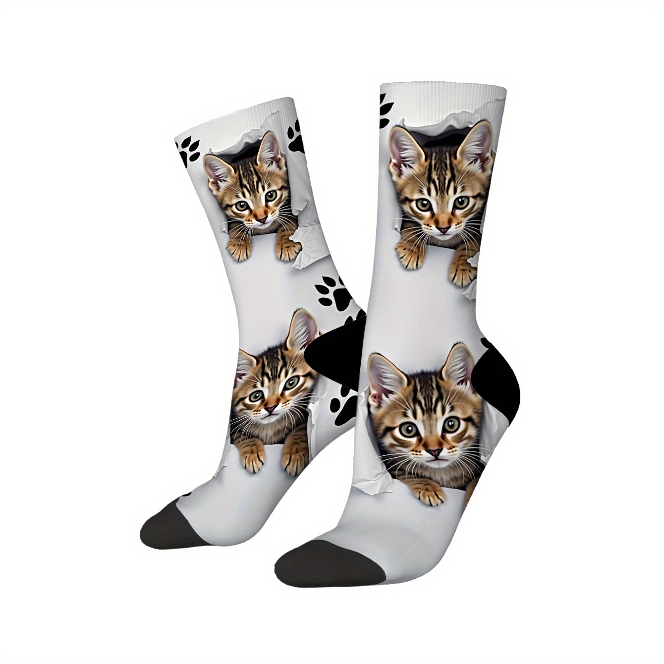TEMU 1 Pair Of Mid-calf Printed Socks Featuring A "three Kittens Paper" Print. High-quality Women's Socks, New Autumn/winter Style Comfortable Men's