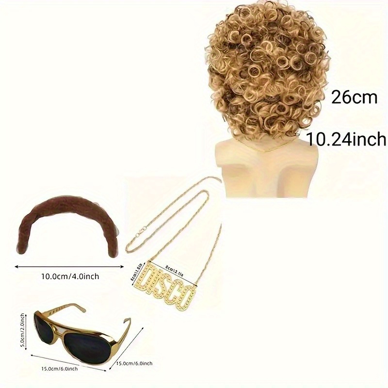 disco wig 5pcs set wig glasses necklace wig cap - Temu display picture 1