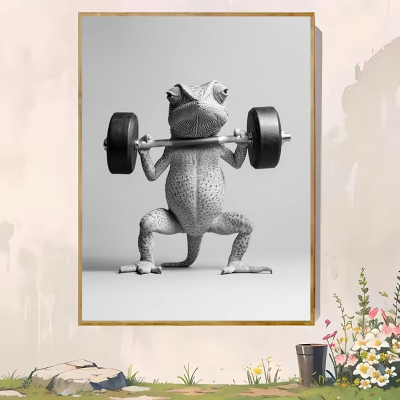 TEMU 2d Flat, 2d Flat, 1pc, Without A Frame, Measuring 12 X 16 Inches Or 16 X 24 Inches, A Humorous Fitness Poster Featuring A Chameleon With A