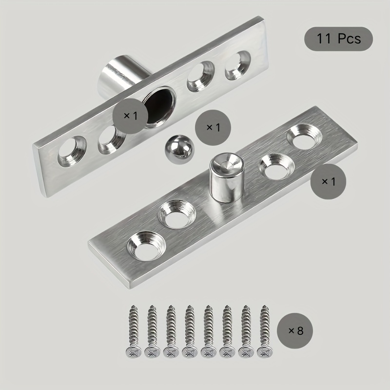 TEMU 11pcs Top And Bottom Invisible Hinge Set, Includes 8 Screws, 3 Hinge Separators, Central Rotating Axis, 360-degree Rotation, Stainless Steel