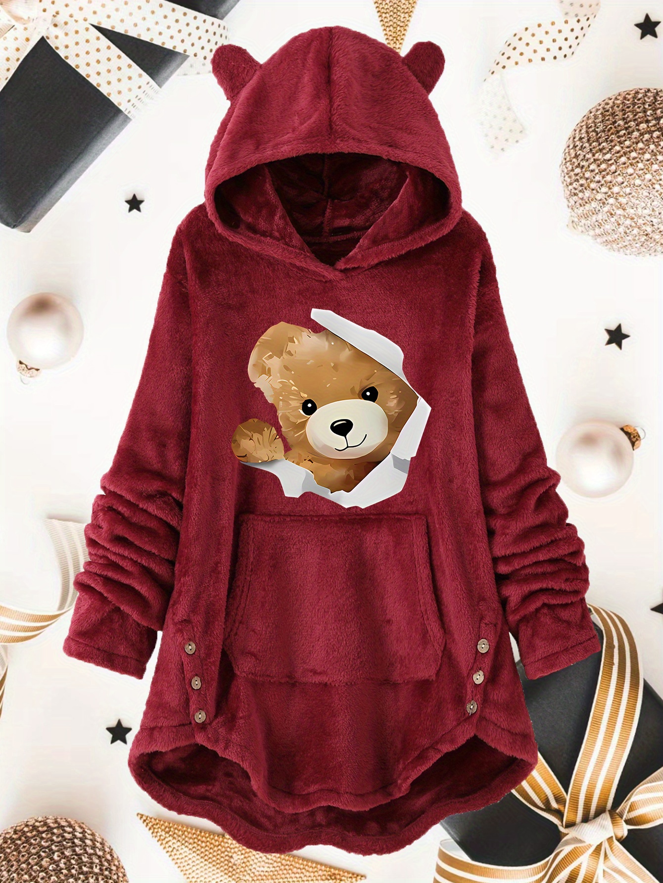 THREE BOUCLE BEAR HOODIE – oiamoda.j