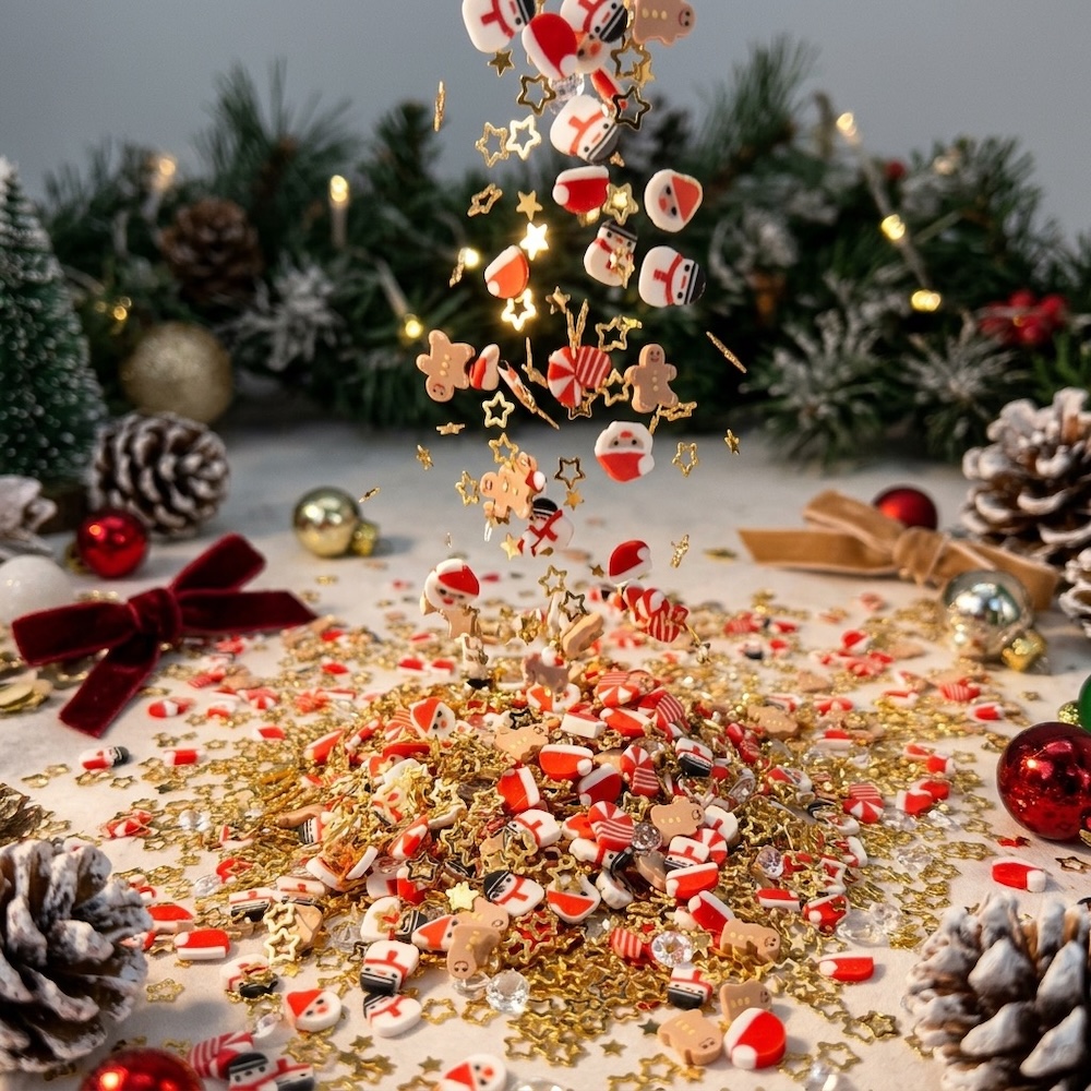 TEMU 2388pcs Golden Retro Winter Decor Pieces And Sequins Mixed Pack, Red Hat Face Shape, Snowman, Gingerbread Man, Red And White Holiday Hats And