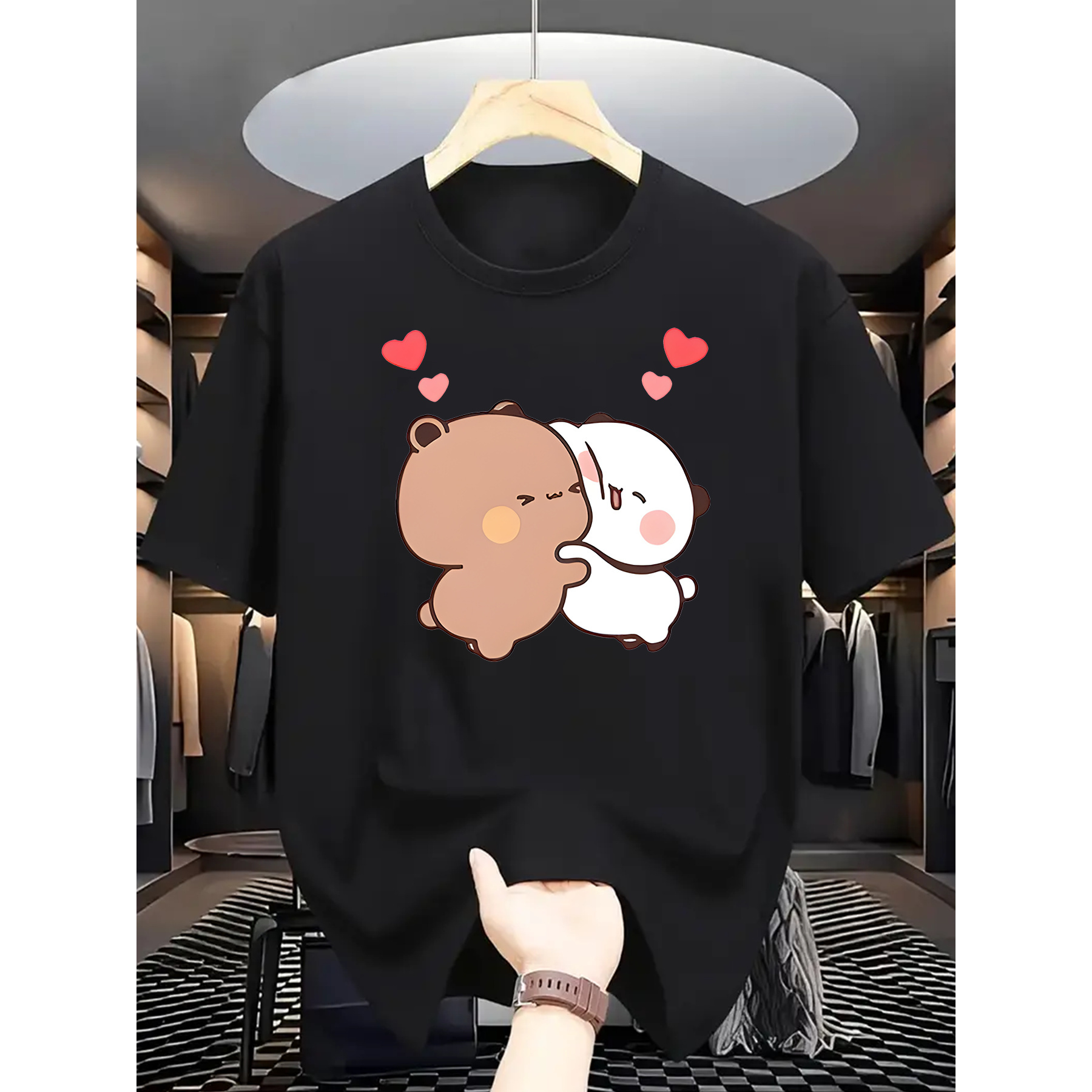 

1pc Men's Casual Crew Neck T-shirt With Cute , Polyester Knit Fabric, Short Sleeve, Regular Fit, Stretch, Summer Daily & Casual Wear