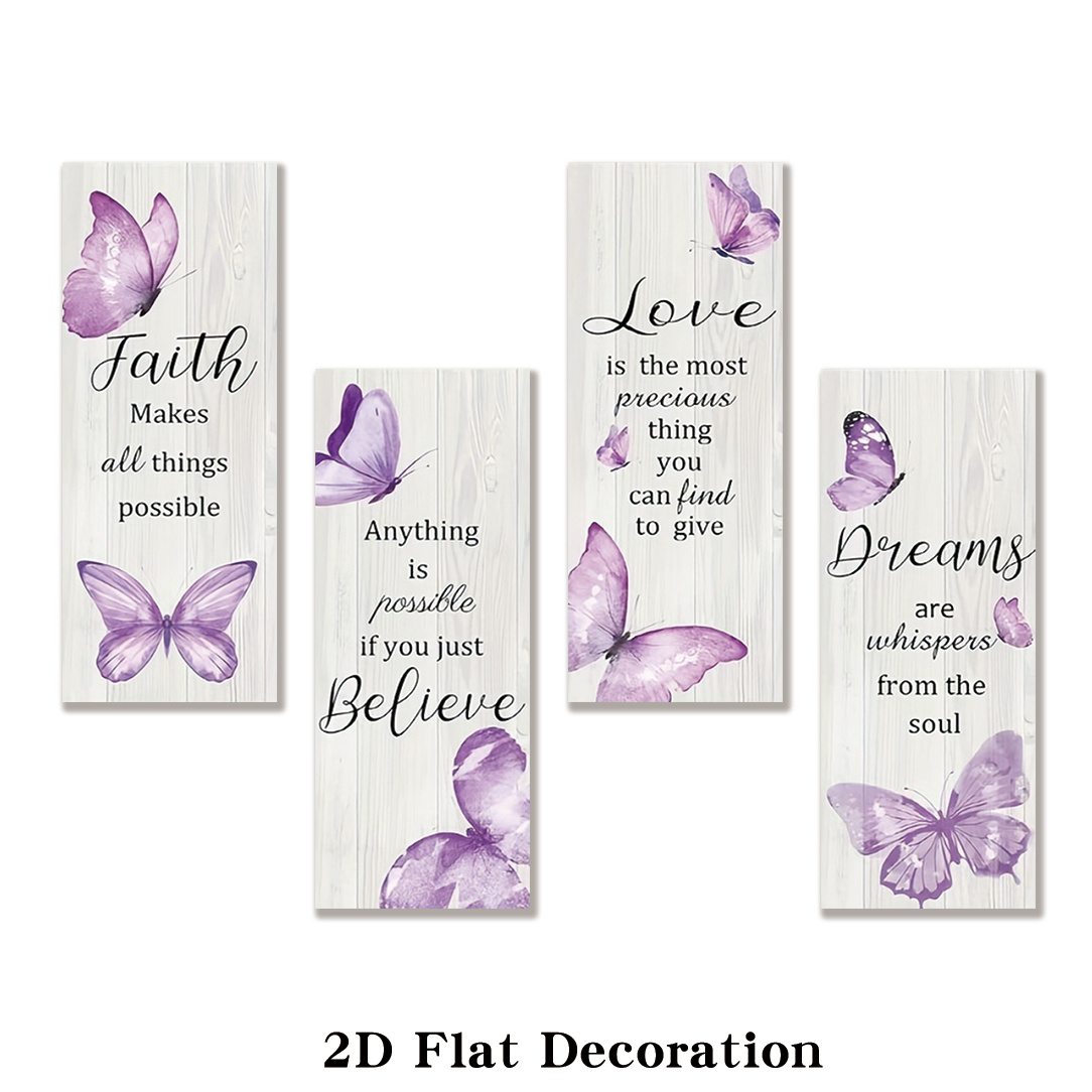 TEMU 2d Flat, 2d Flat, 2d Flat Wall Decoration Poster No Frame 4pcs Dream Faith, Love And , Elegant Purple , Autumn Maple Leaf Hanging Tag,