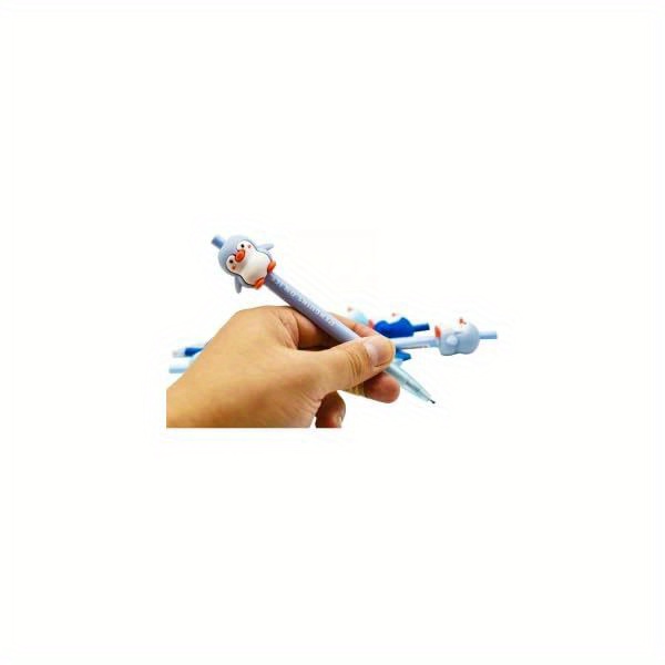 6pcs retractable pens with cute penguin design - black ink, durable metal construction,    , school, office, and party favors, penguin gifts, school stationery,   design, metallic   Product details 3