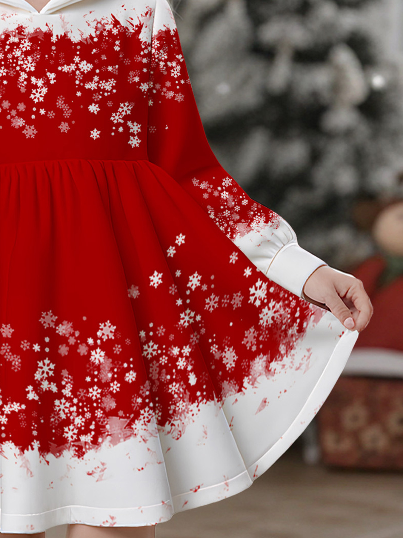 girls fashion cute hooded dress flared skirt christmas red