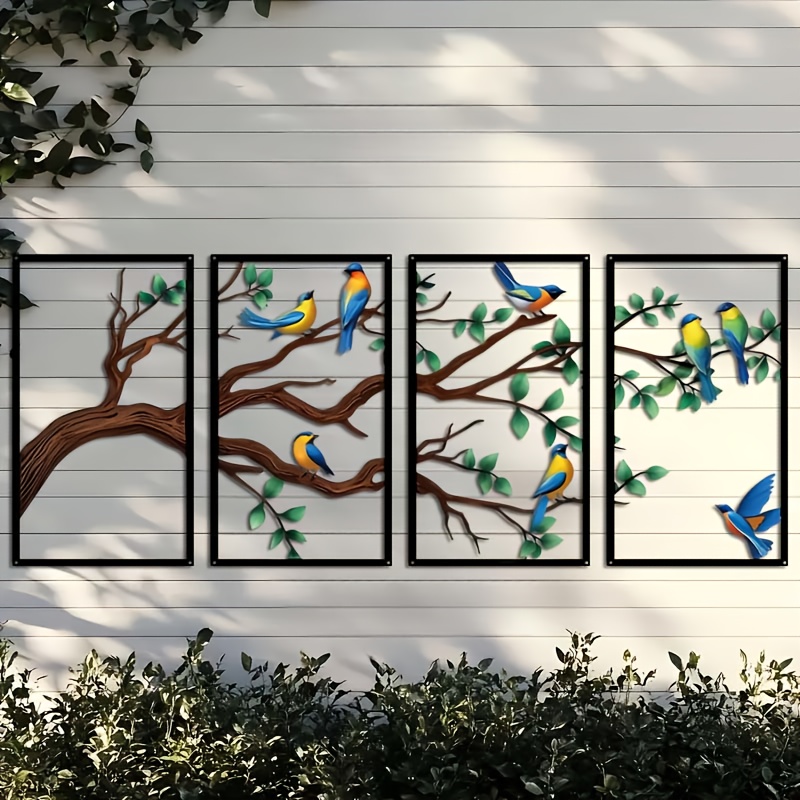 TEMU 2d Flat, 2d Flat Design, Set Of Wall Decorations Featuring Birds And Branches; Acrylic Wall Decorations Of Birds And Branches, Suitable For