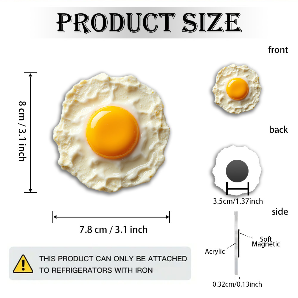 TEMU 1pc Realistic Fried Egg Magnet With Glossy Yolk And Fluffy - Acrylic Fridge Magnets Suitable For Breakfast Lovers, Novelty Food Decor, , 2d Flat