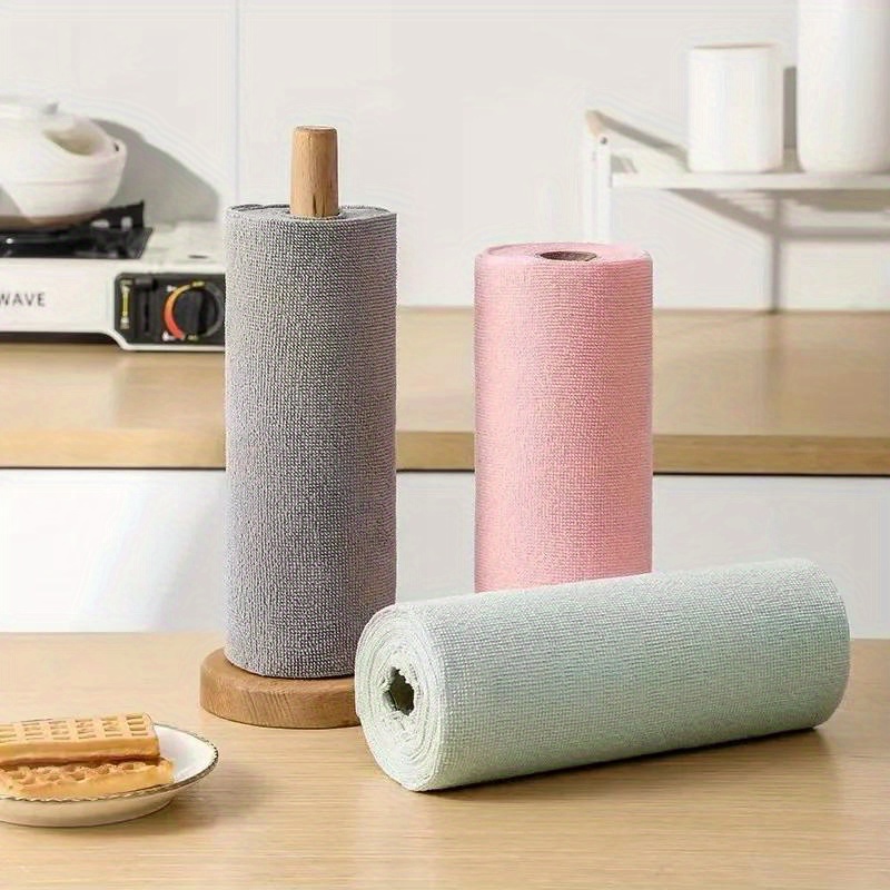 1 roll 20 sheets reusable cleaning wipes microfiber towel rolls household kitchen cloth dish rags wash paper towel replacement canvas for living room bedroom bathroom toilet kitchen woven fabric details 0