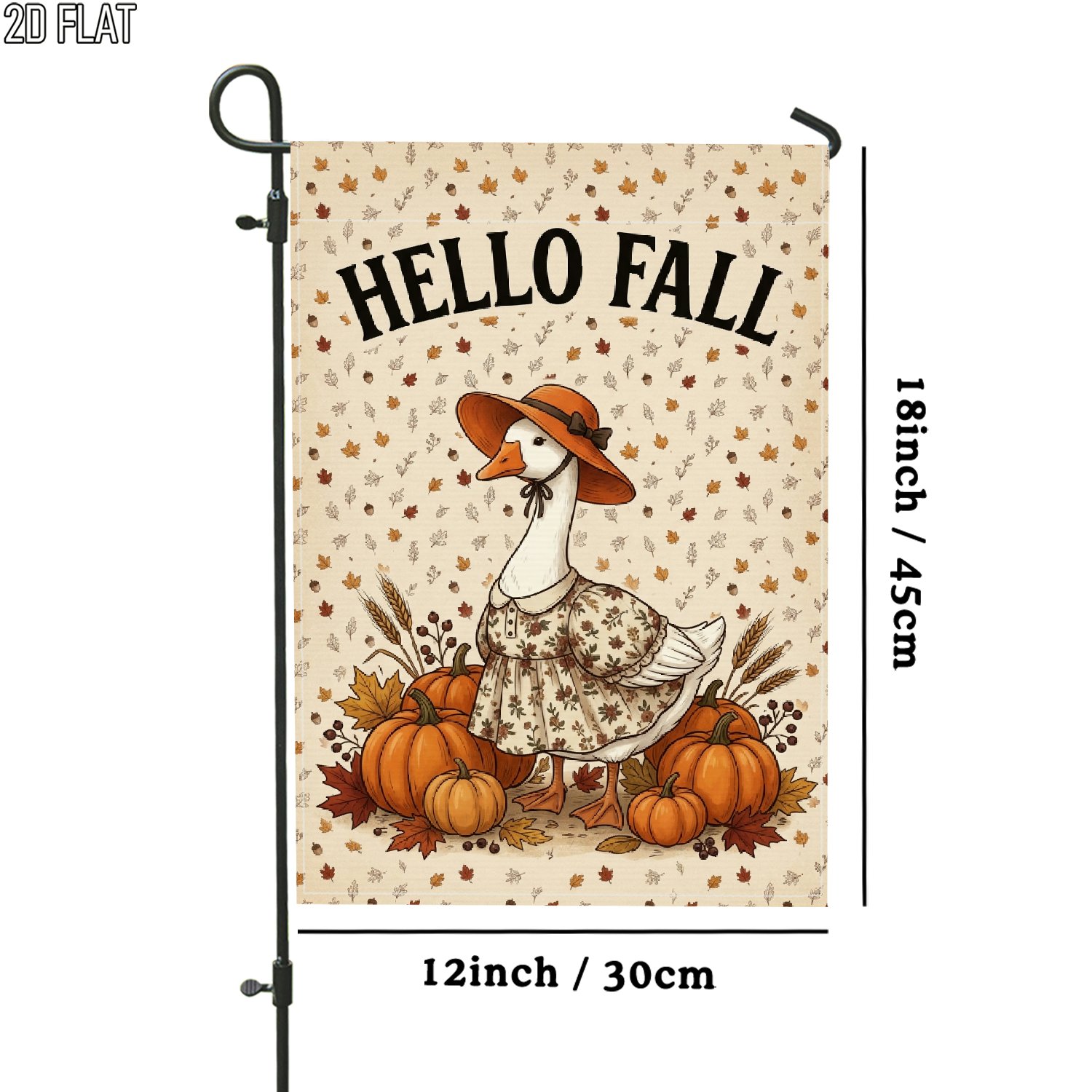 TEMU 2d Flat - 2d Flat - 2d Flat 1pc Outdoor Garden Flag Autumn Goose Pumpkin Floral Beige Orange Double-sided Flag Porch Decoration For Garden