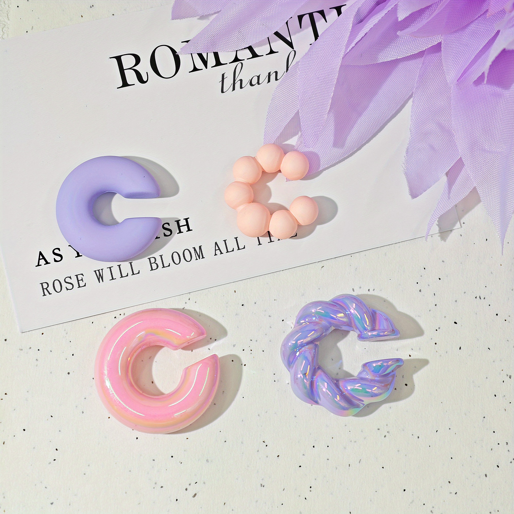Romantic Thank You Earring Set - Chunky Acrylic Resin C Clip Ons