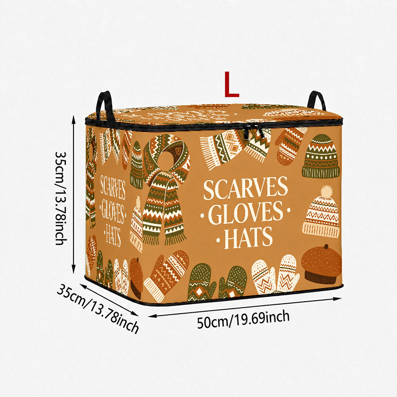 TEMU Storage Box - Scarf, Gloves, Hat - Vintage Ethnic-style Geometric , Warm Brown Tones With And Dark Green, Cozy Autumn-winter Style, Suitable For