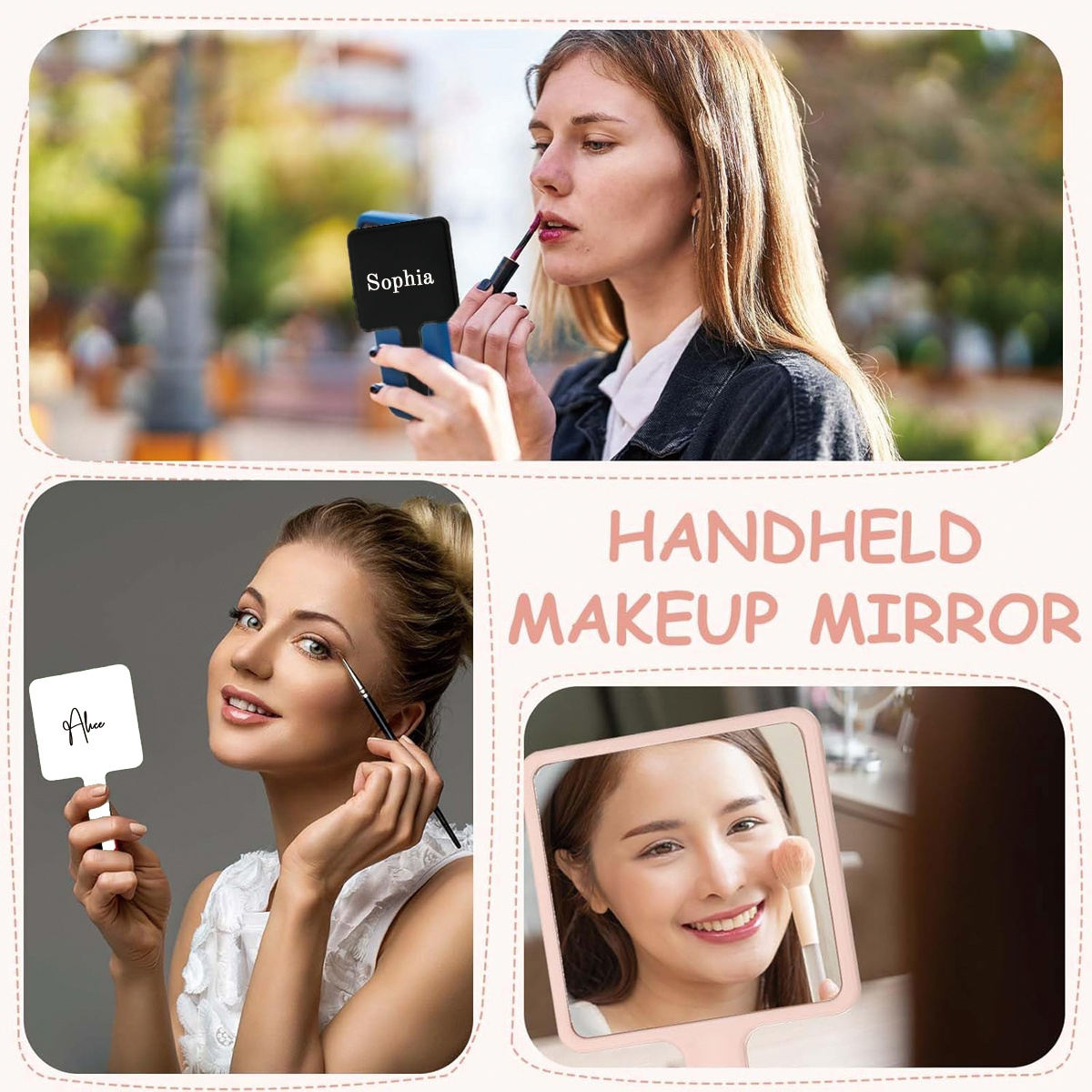 Personalized Portable Mini Hand Mirror with Butterfly Handle