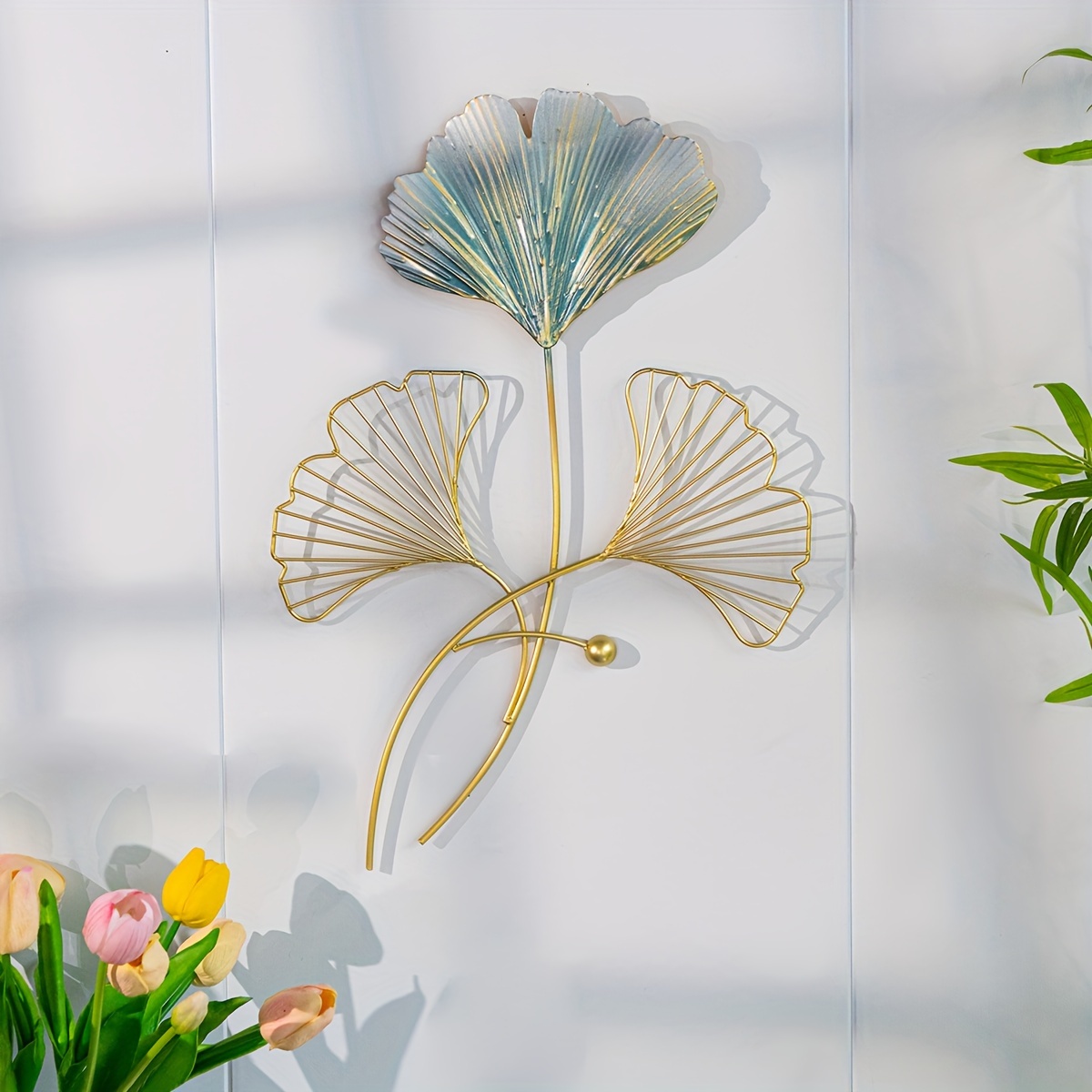 TEMU Décoration murale 2D à plat, feuille de ginkgo 2D, matériau acrylique imprimé au laser, tenture murale pour mur de fond de canapé de salon,