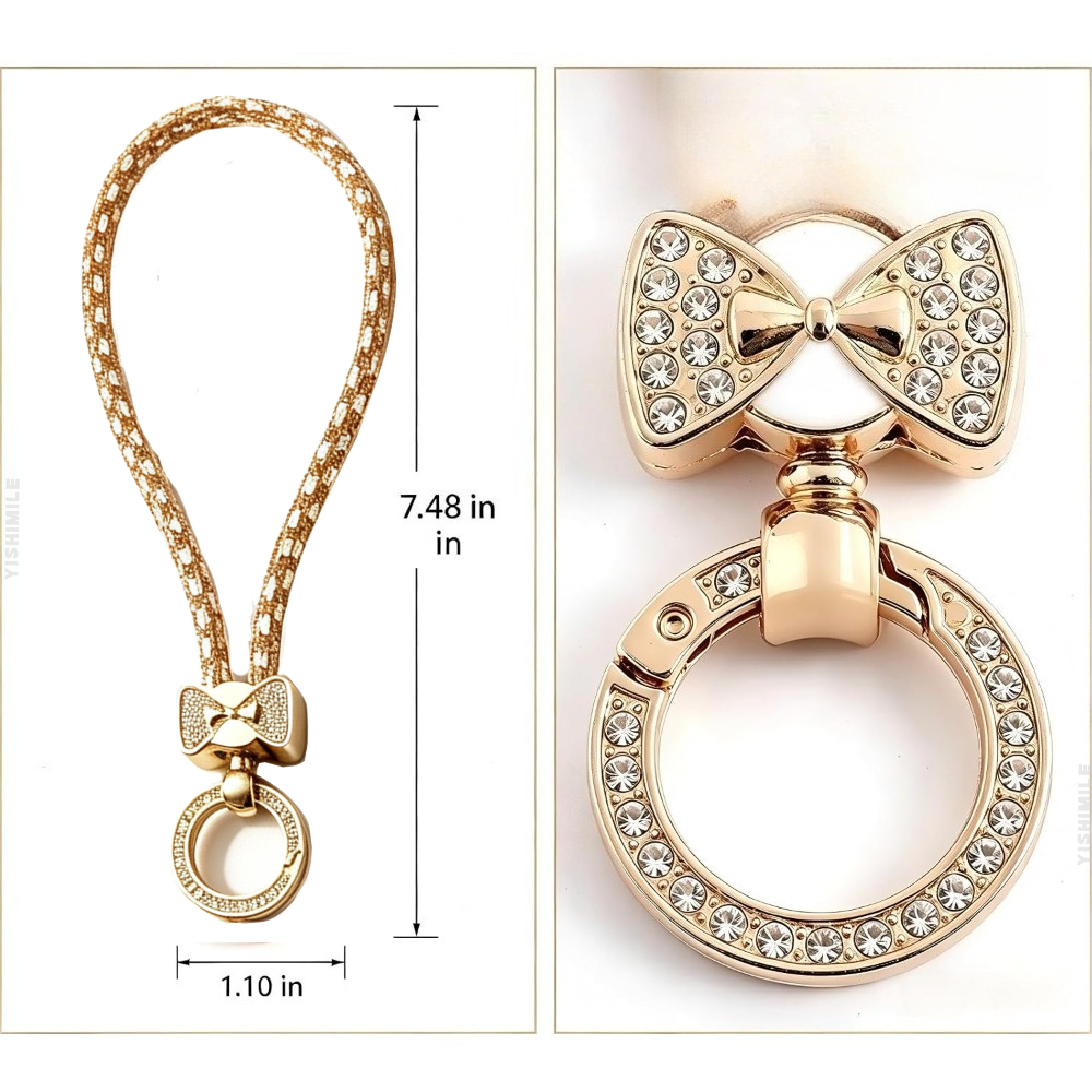 TEMU Lanière de Poignet Diamant Doré/Argenté/Noir 1 Paquet, Cordon Porte-clés Nœud , Lanière de Poignet -Perte pour Femme, Cordon Porte-clés Cristal