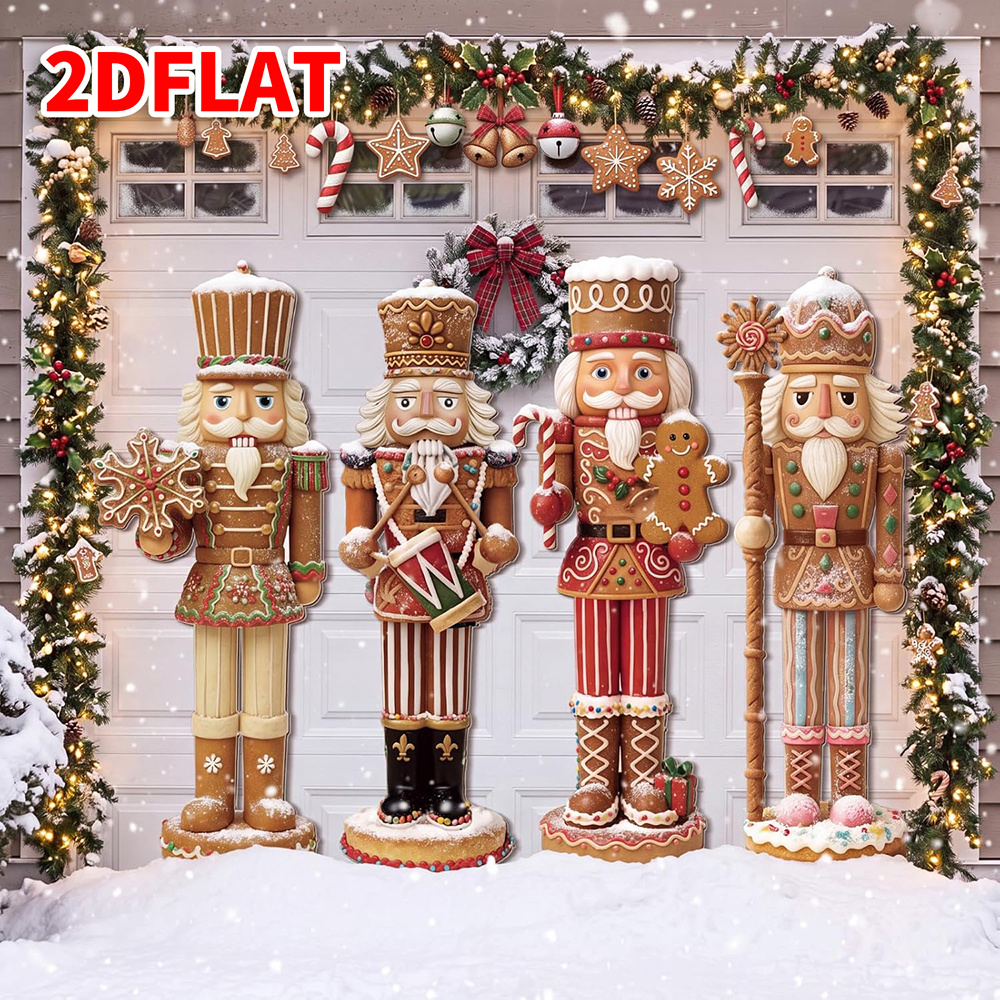 TEMU 4pcs 27inch Christmas For Garage Door Magnets Decor, Large Nutcracker Soldier Magnetic Stickers, Gingerbread And Khaki Color, Holiday Decor For