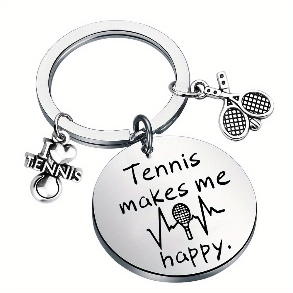 

1pc Stainless Steel Tennis Racket And Ball Keychain, "tennis " Engraved Key Ring, Sporty Key Holder For Tennis Enthusiasts