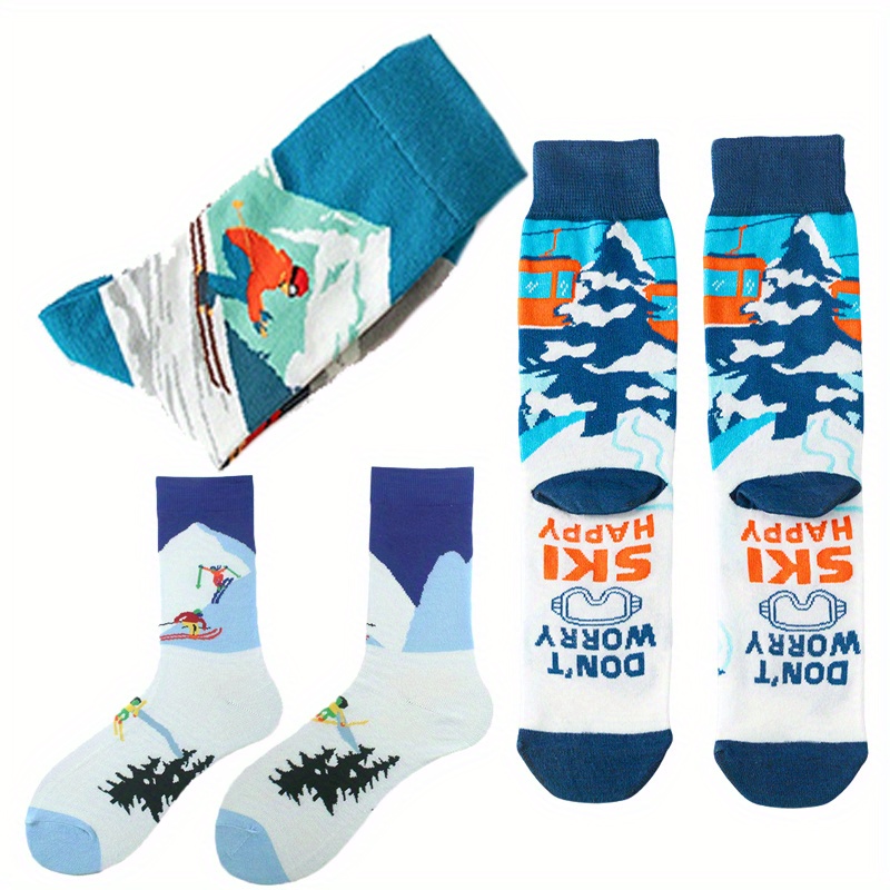Image of 3 Pairs, Ski Socks, Ski Socks Men, Ski Socks Women, Winter Ski Socks, Warm, Soft And With Good Elasticity, Men Size 6-12 And Women Size 7 And Up, For A Skiing Enthusiast.