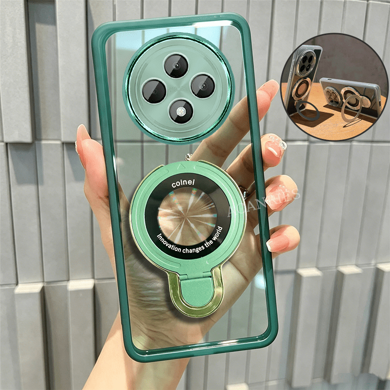 TEMU Phone Case - Acanries Case For Oppo Reno 12 F/ Reno 12 Fs 5g With Magnetic Fold Holder Luxury Girl Man Transparent Soft Tpu Back Cover With