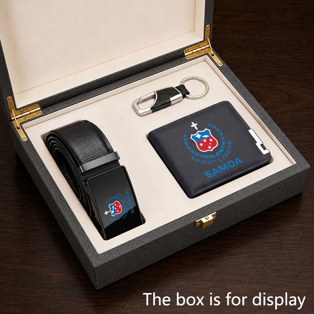 TEMU 3pcs Samoa Sports Union Logo Printed Wallet Key Chain And Fashion Belt Combination Set Suitable For Daily Essentials Durable And Practical Men'