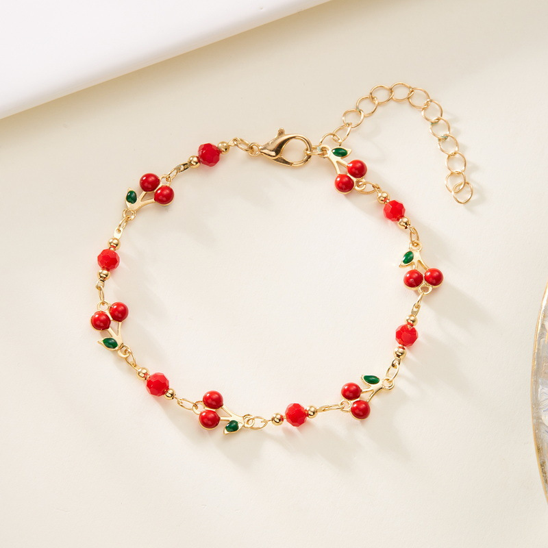 1pc Elegant Women's Fashion Bracelet, Sweet Cherry Charm Bracelet, Alloy Material, Suitable For Daily Wear Or As A Gift For , Women's Bracelet