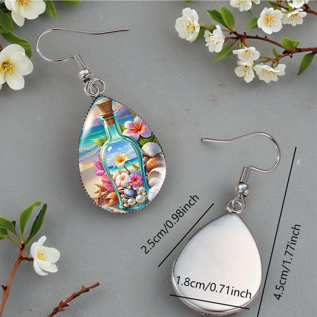 Seaside Drift Bottle Waterdrop Earrings, Tropical Dangle
