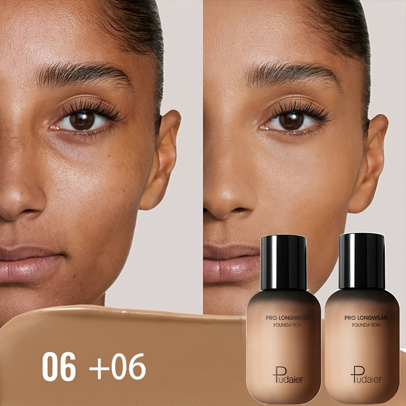 Image of 2pcs 8-shade Full Coverage Matte Foundation | Waterproof Longwear Primer, Covers Dark Circles, & Blemishes, Natural Look, Tones & Types