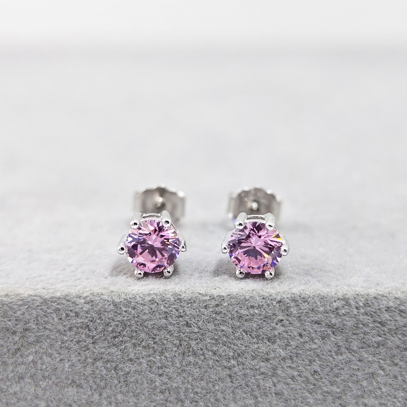 Women's 925 Silver Six-Prong Synthetic Zircon Earrings, Luxurious Gift