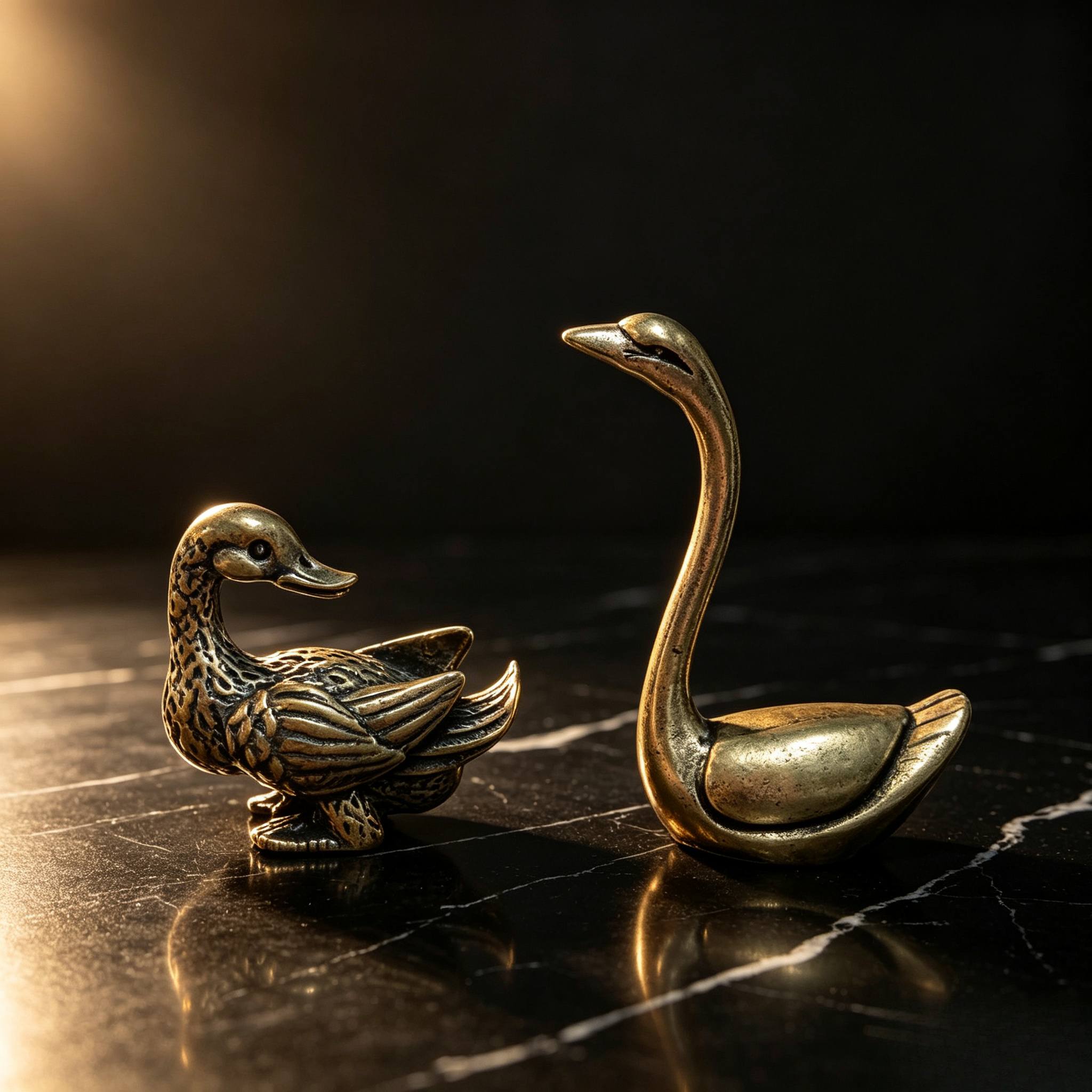 TEMU Brass Figurine Ornament Set, Including 1 Duck And 1 Swan Statue, Exquisite Desk And Office Table Decorative Ornaments