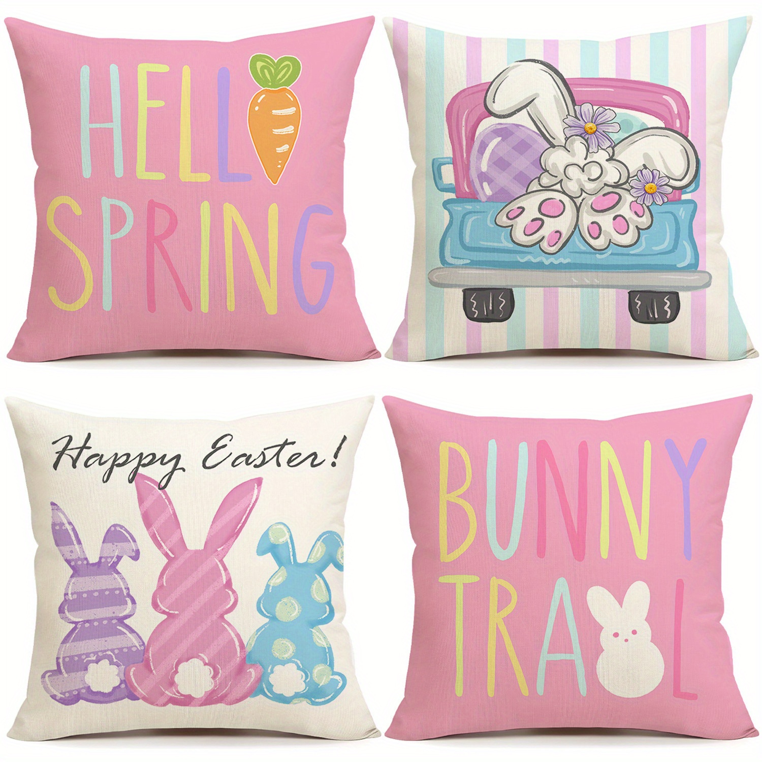 

4-pack Traditional-style Easter Throw Pillow Covers, 18x18 Inch, , Machine Washable, Zipper Closure, Woven Decorative Cushion Covers For Room Types - Bunny Trail, , Graphics