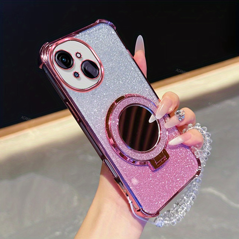 TEMU Phone Case - Protective Phone Case With Reinforced Corners, Featuring A Glitter Design, Suitable For The For Spark Go 1. It Includes A Mirror