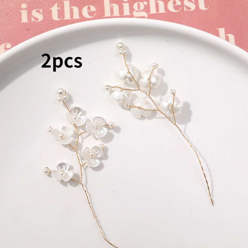 Image of 2 Elegant Pearl Bouquet Hair Clips; Diy Hand Woven Pearl Hair Accessories, Suitable For Home Decoration, Vase Decoration