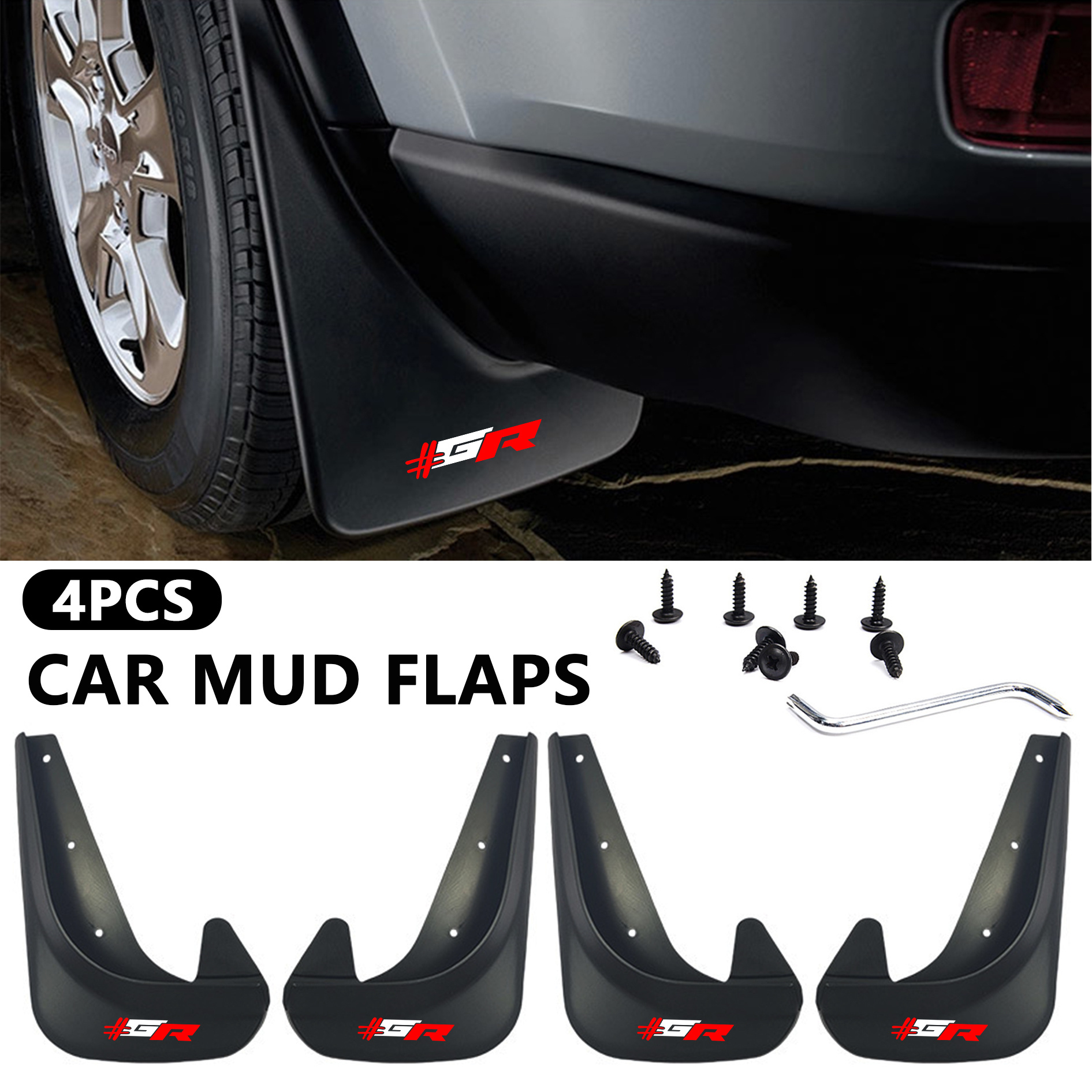 TEMU 4pcs Universal Car Right-angle Mud Flaps, Designed For Modification, Includes Installation Additions, Scratch-resistant And Durable, Letter