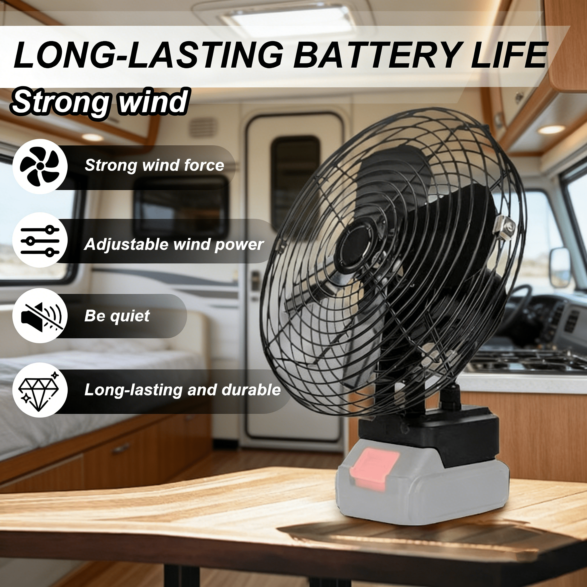 High Power Dual-Speed Camping Fan, Rechargeable Portable Fan for RV Camper Car Travel Hiking, Compatible with Makita ( Not Included)
