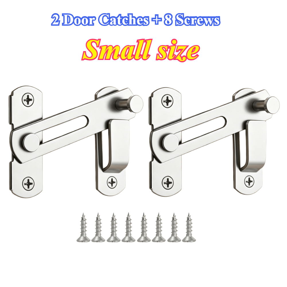 TEMU 2pcs Door Latch + 8 Screws Stainless Steel Garage Door Lock - 180° Reversible Sliding Lock, Suitable For Use In Garages, Bathrooms And Outdoors
