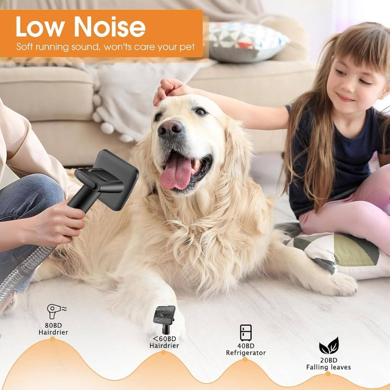 pet hair vacuum grooming system with dual-in-1 design - heavy-duty shedding deshedding kit, powerful suction & detachable brush attachment for dogs, cats, small animals -   pet hair remover with handle & noise, compatible with vacuum cleaners, dog grooming vacuum, robotic vacuum cleaner Product details 1