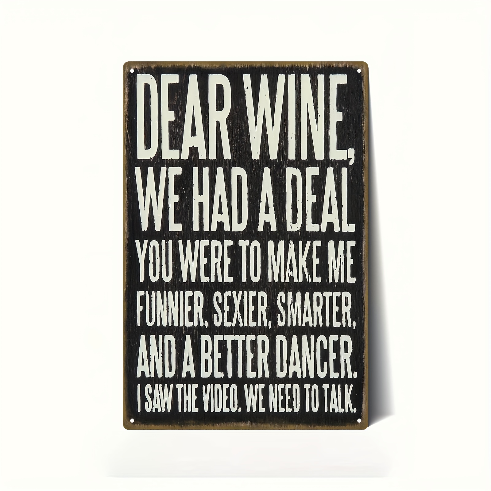 TEMU 2d Flat, 1pc Vintage Metal Wine Wall Art Sign "dear Wine, We Had A Deal" - Funny Wine Lover Gift With Wine Bottle & Cork Design, Rustic Plaque