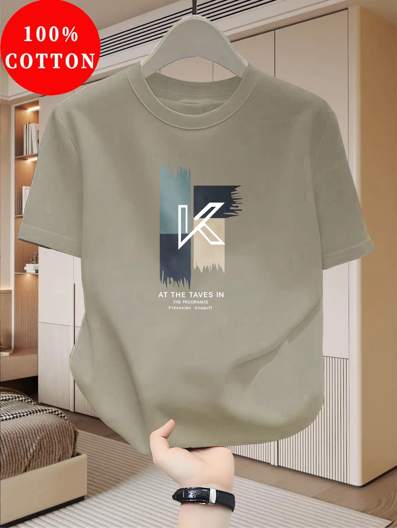 Tricou bărbătesc 100% bumbac cu guler rotund casual, un top esențial de vară, respirabil și fabricat din