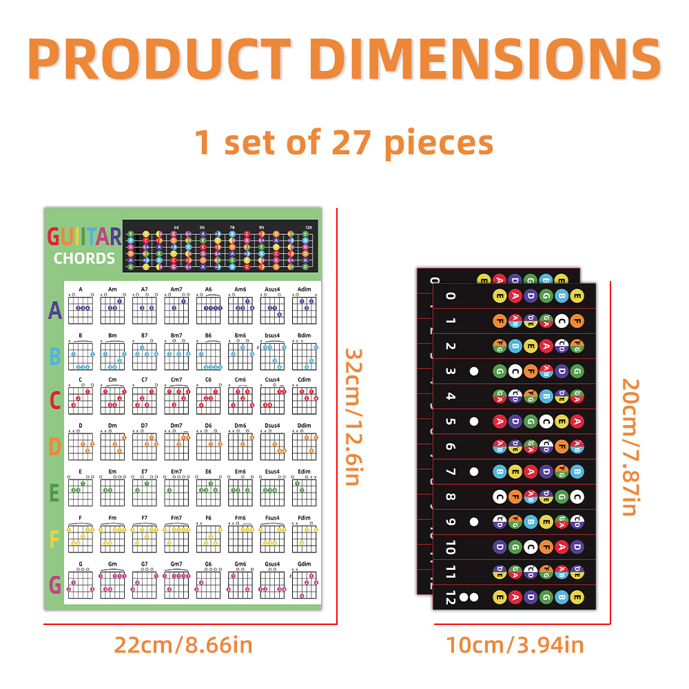 Guitar Stickers, Multicolor Coded Note Stickers With Guitar Chords, Scale Chart For Beginners, , Practice, Suitable For 6-string, Acoustic Guitar