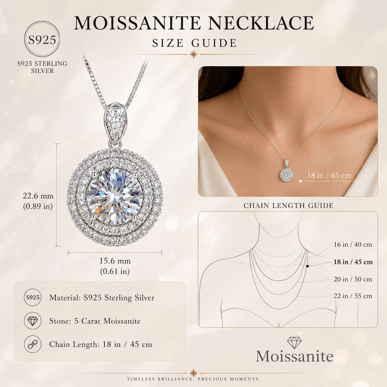 S925 Sterling Silver Moissanite Pendant Necklace