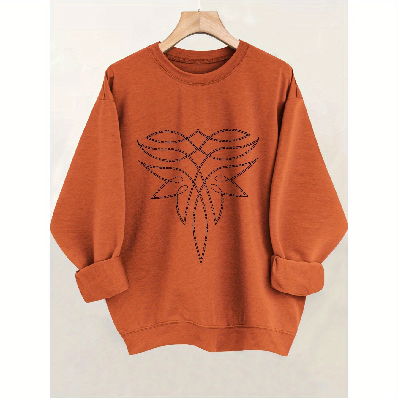 

Cozy Orange Crew Neck Sweatshirt With Intricate White Floral - Soft Polyester , Stretchy & Machine Washable - Casual Long Sleeve Pullover For Women, Apparel|unique Pattern Sweatshirt|stretchy Fabric