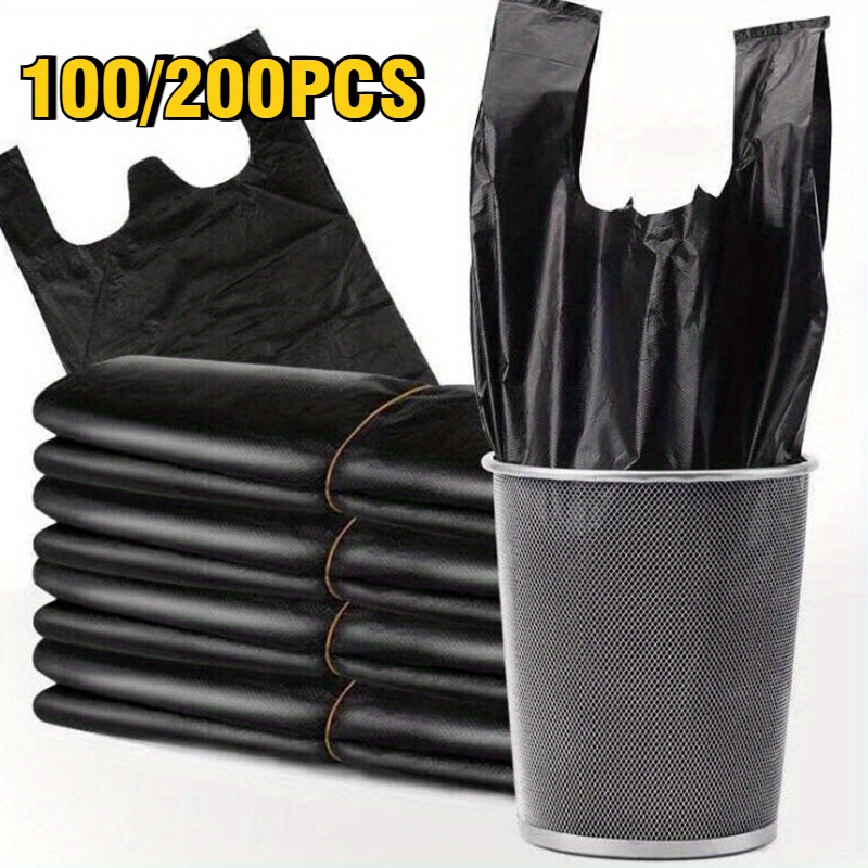 

[/200pcs Black Trash Bags] /200pcs Black Plastic Trash Bags, Disposable, Multipurpose Garbage Bags With Reinforced Handles For Kitchen, Bathroom, Living Room, Bedroom, And Office