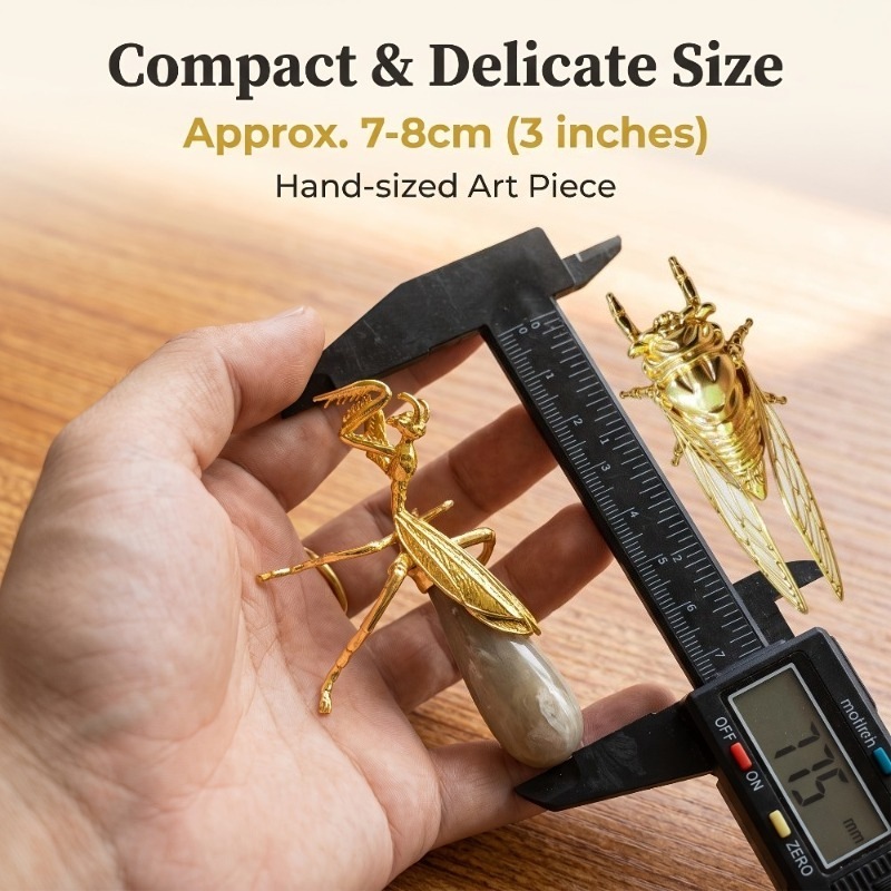 TEMU 2pcs Golden Cicada And Metal Ornament Set, Novel Insect Statues Designed For Insect Collectors, Creative Birthday And Holiday Decorative Gifts,
