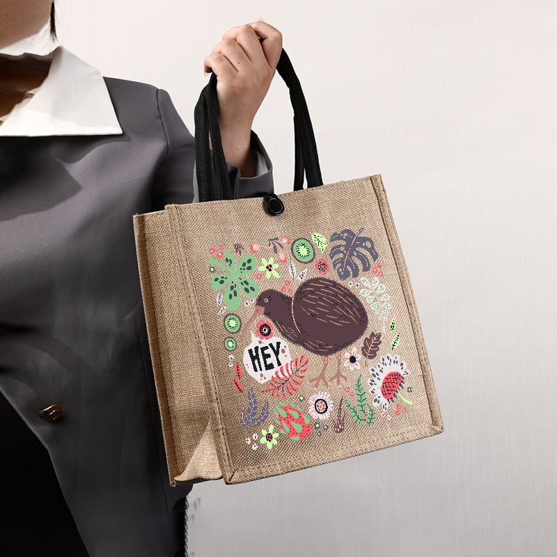 TEMU Large Lightweight Canvas Tote Bag - "hey!" Kiwi Bird & , Machine Washable, Magnetic Closure, Durable Handle, Ideal For Commuting & Daily Use,