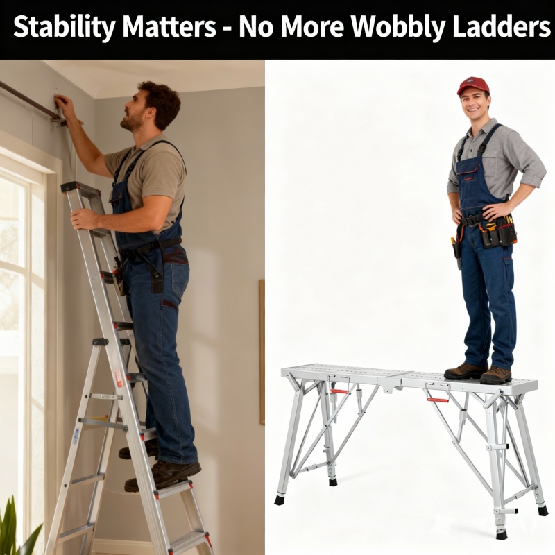 portable adjustable height support platform telescopic ladder non slip and lightweight with adjustable leg height compact size when folded easy to transport and store support platform for yard maintenance temporary work and other   Product details 2