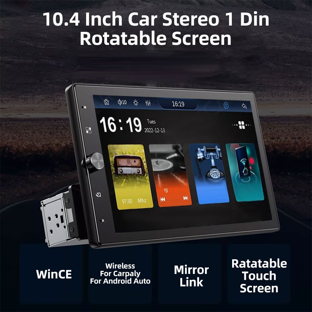 TEMU Portable Wireless With Carplay And Android Auto Screen For Car, 10.4inch Screen Car Stereo With , Bt 4. 2, Backup Camera, Aux, For All Vehicle